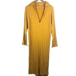 Free People Beach Aster Long Sleeve Collar Tee Dress Marigold Caftan Cover XS